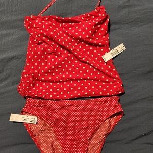DKNY red polka-dot dot tankini, size 12